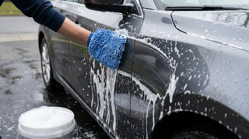 PROQUIL CAR 1 л - измиване на колата с ръкавица през дебелата бяла пяна