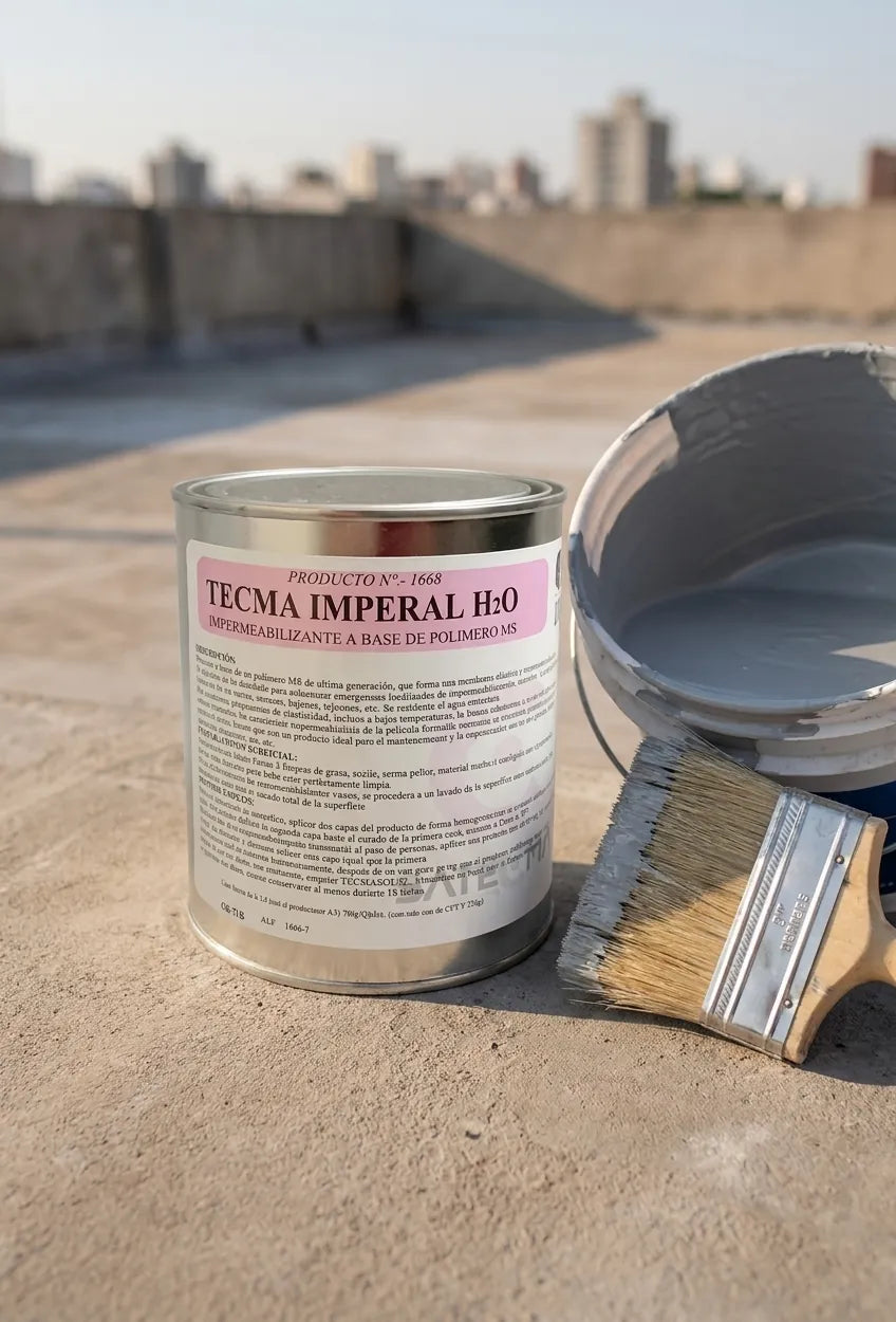 TECMA IMPERAL H2O - кутията на мокър бетонен покрив, до кофа и четка